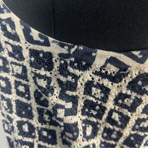 Vintage Y2K beaded silk tank top by Lauren Allard Ellen Tracy crème navy medium - Picture 5 of 9